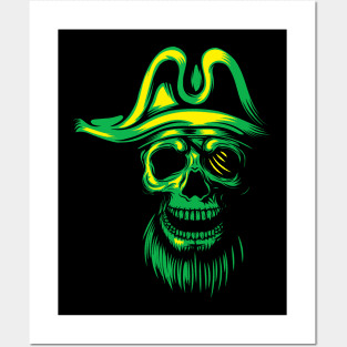 Green Mixed pirate skull Posters and Art